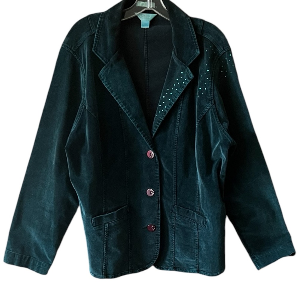 VTG C.J.Banks green corduroy button front jacket with rhinestone accent.  sz. 1X